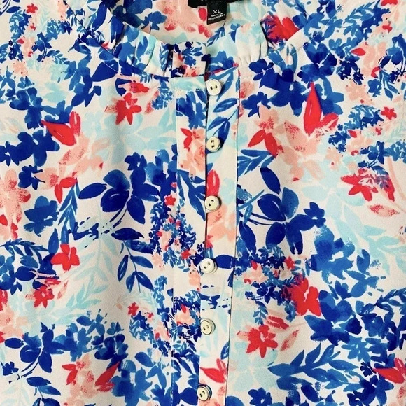 TALBOTS | Ruffle Trim Popover - Leafy Garden Blouse Size XL (NWOT) - Picture 6 of 9